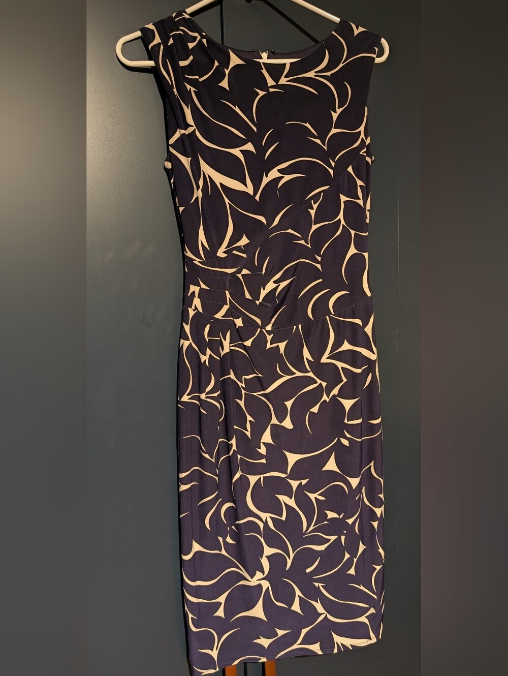Phase Eight Sleeveless Navy and Cream Printed Sheath Dress